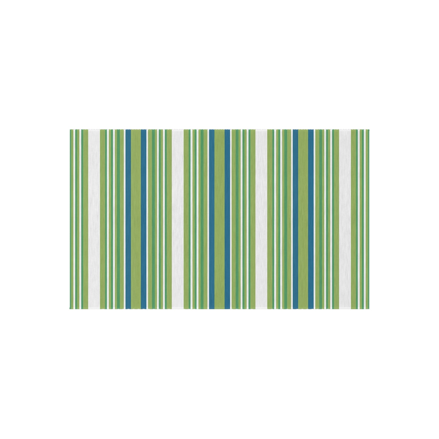 Green Blue White Stripe Outdoor Rug | Patio Mat, Weather-Resistant