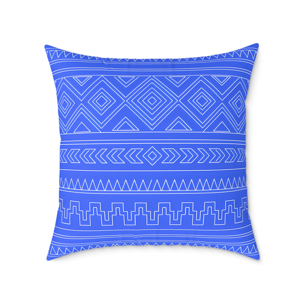 Blue Aztec Pattern Square Pillow | Geometric Tribal Throw Pillow