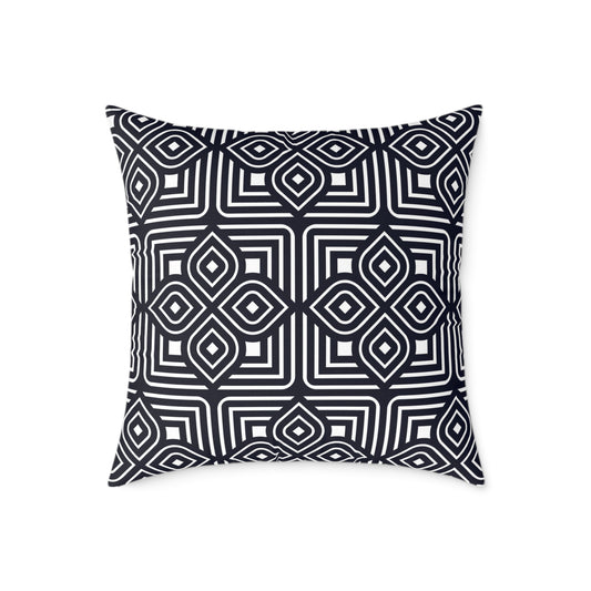 Geometric Moroccan Tile Square Pillow | Navy Canvas Throw Pillow
