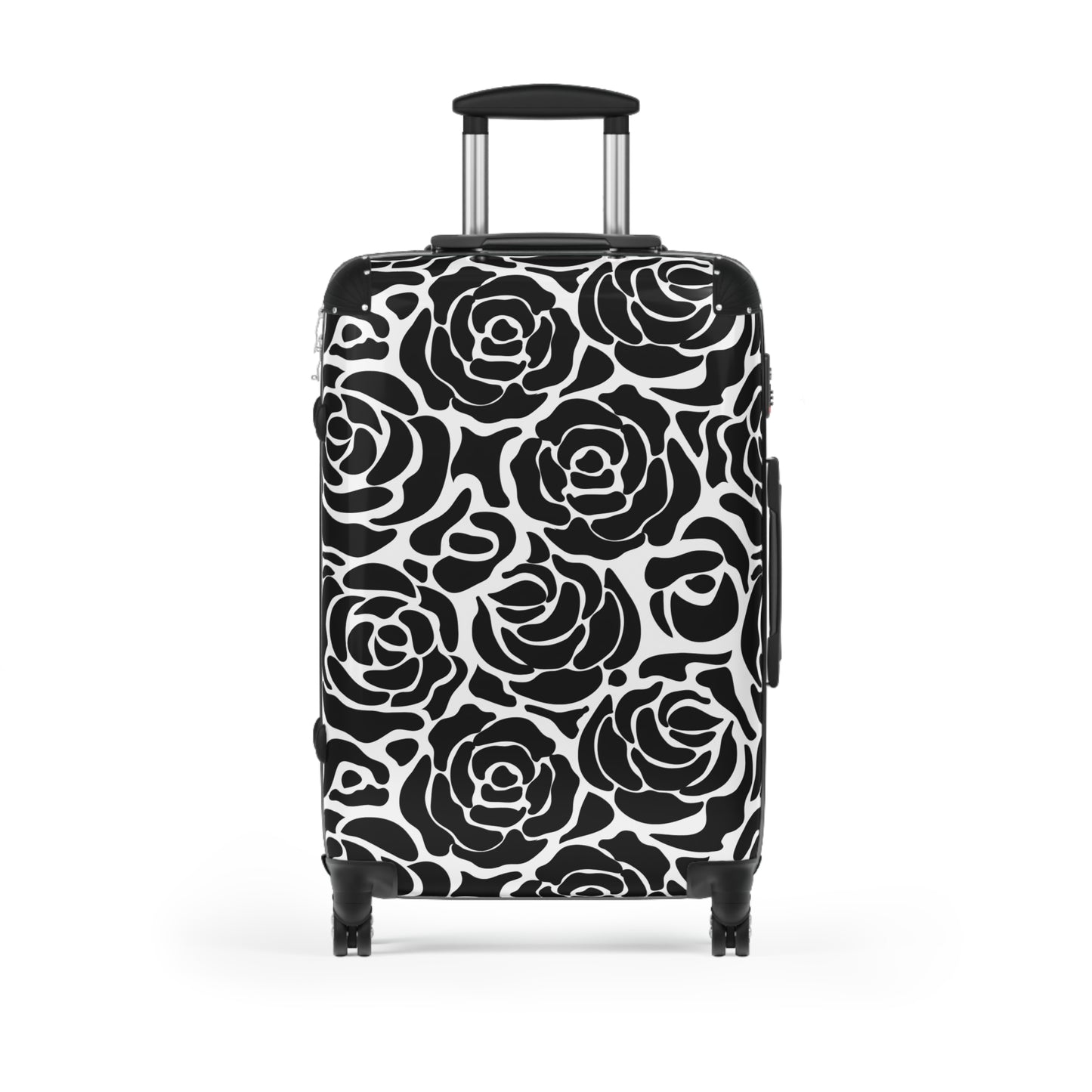 Black White Rose Pattern Suitcase | Floral Luggage