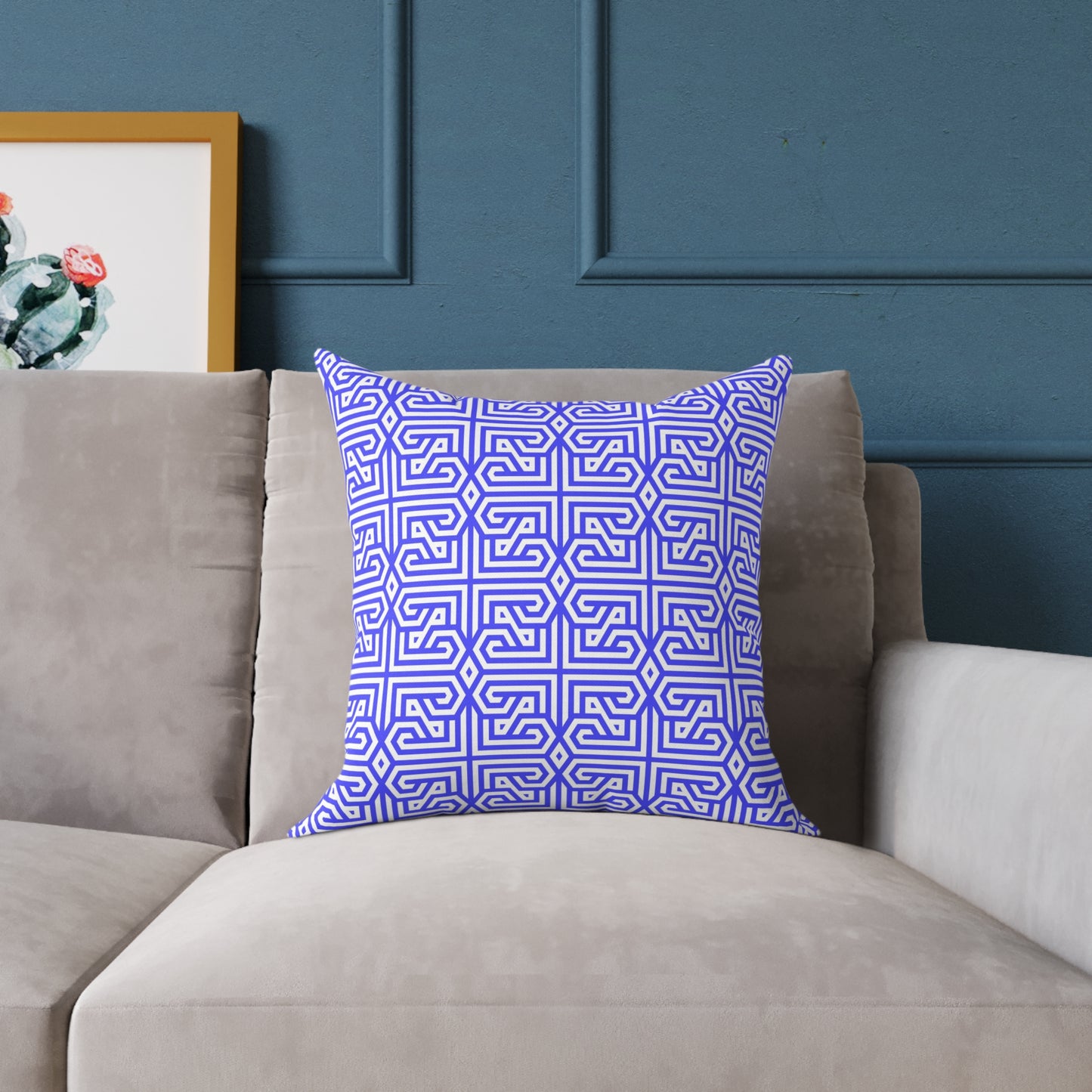 Geometric Greek Key Pattern Periwinkle Pillow | Square Canvas Throw Pillow, Modern Home Decor, Accent Cushion, Gift for Her, Boho Style,