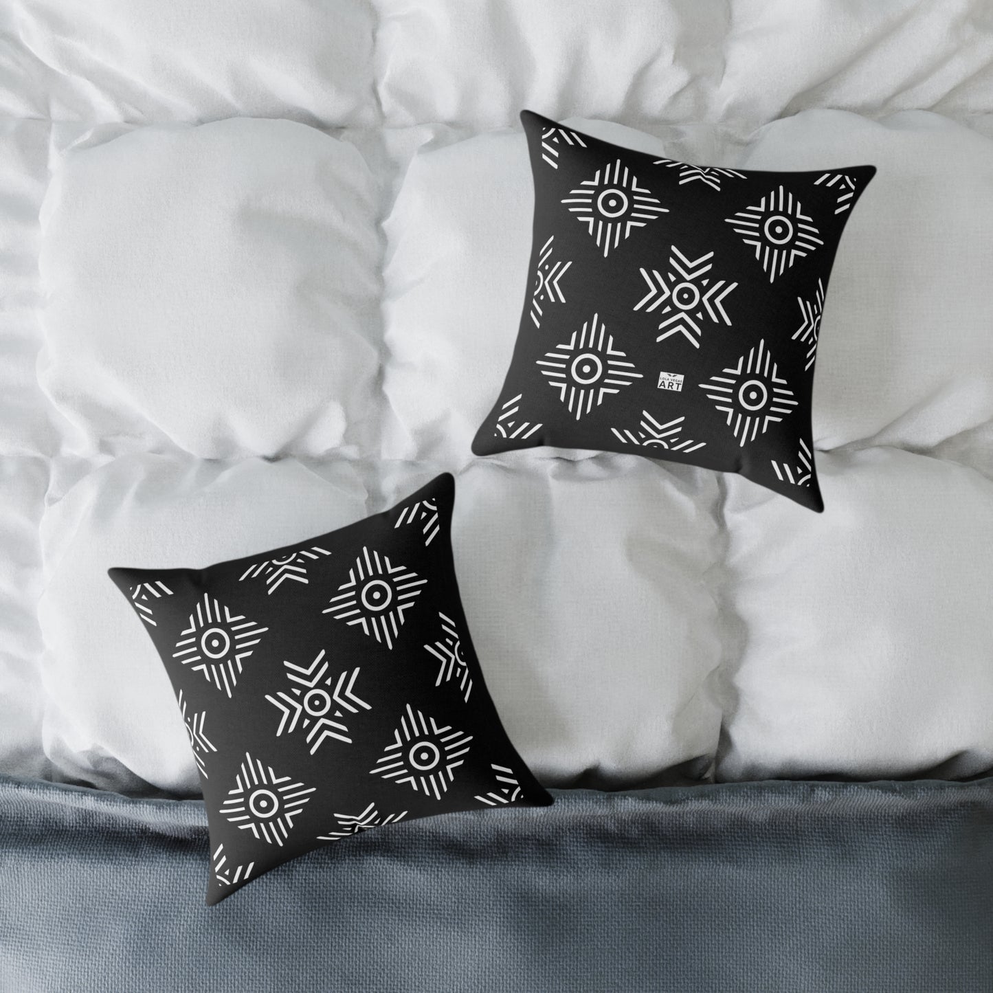 Geometric Black White Tribal Pattern Square Pillow | Poly Canvas Cushion