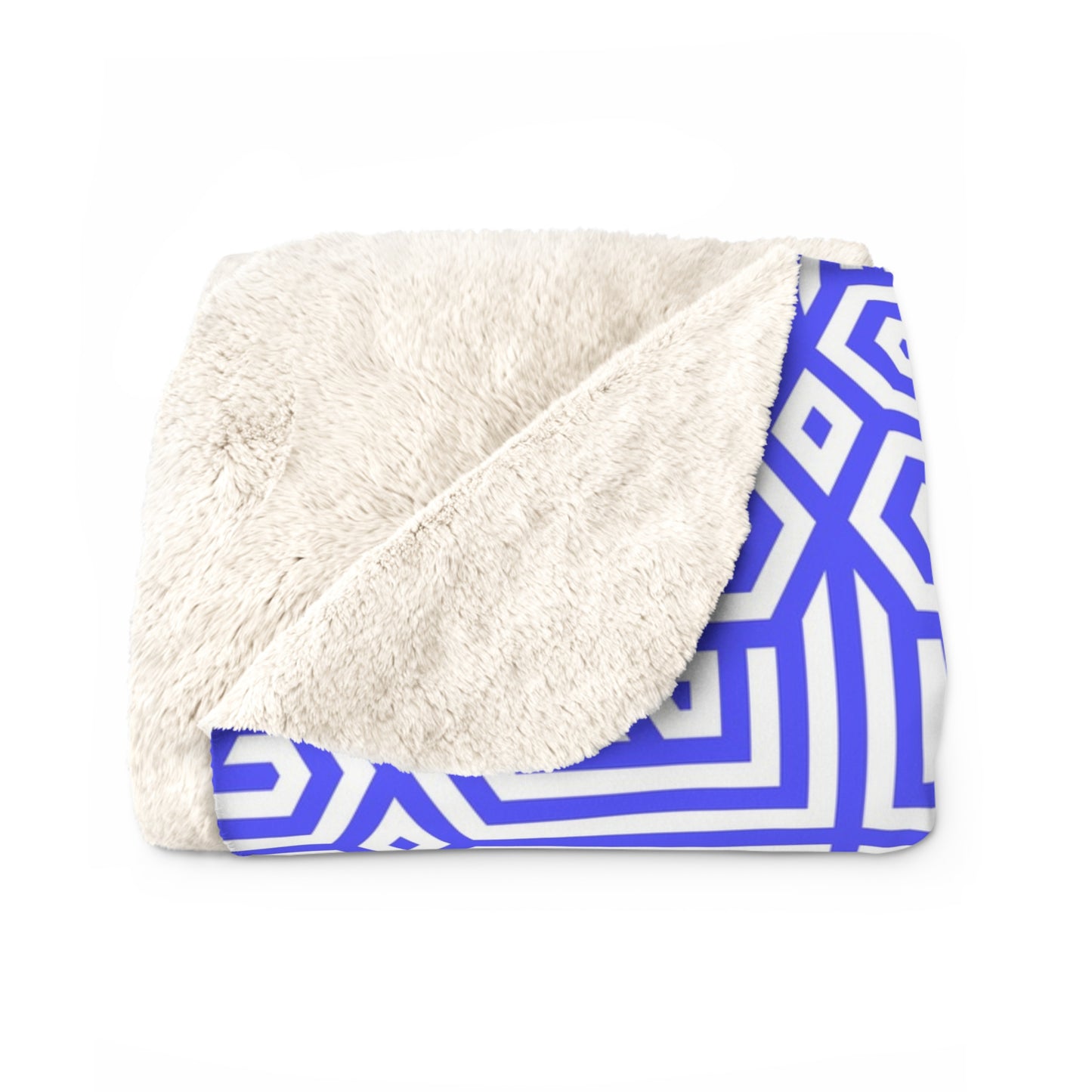 Periwinkle Geometric Maze Pattern Sherpa Fleece Blanket | Modern Grid Throw