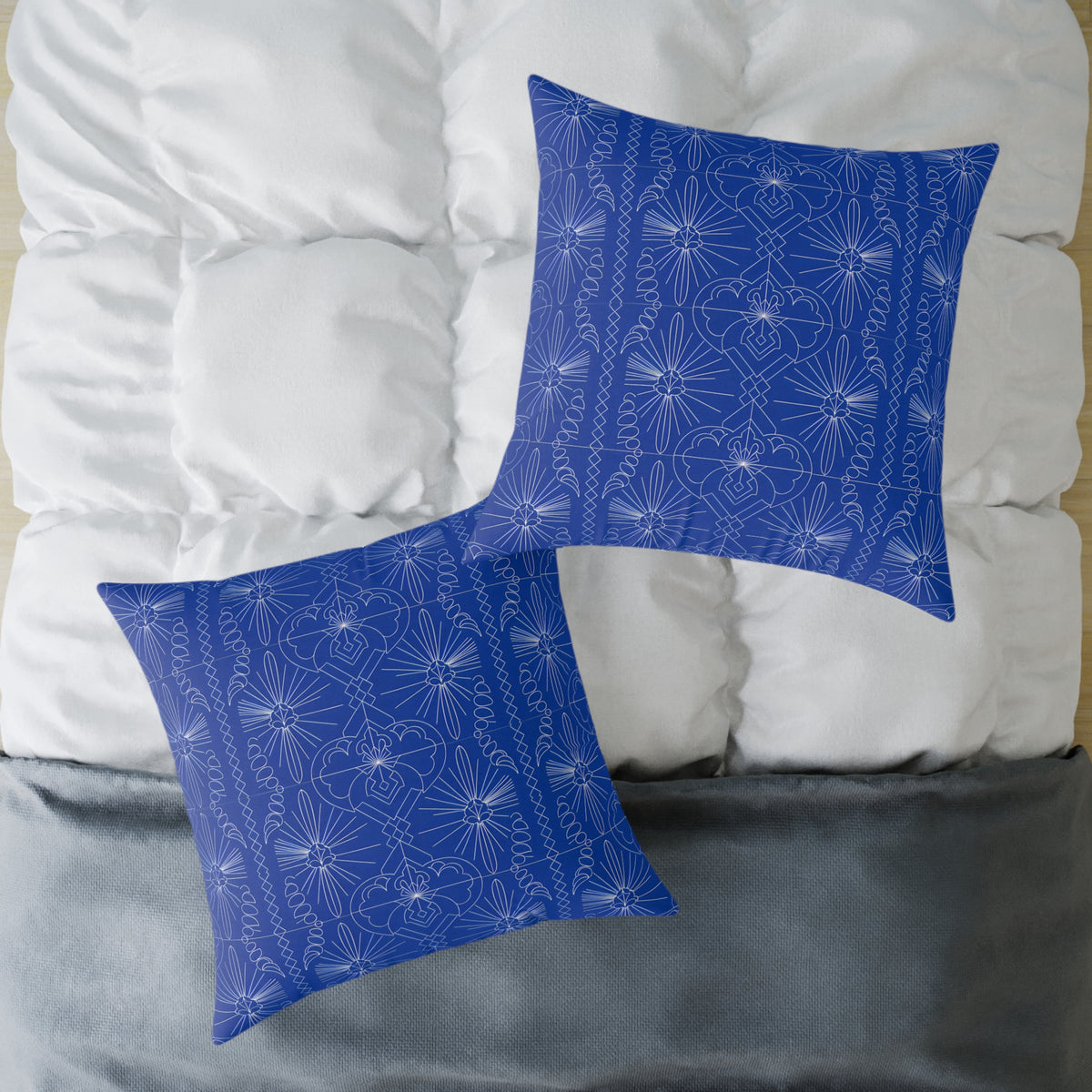 Geometric Starburst Pattern Square Pillow | Blue White Decorative Throw Pillow