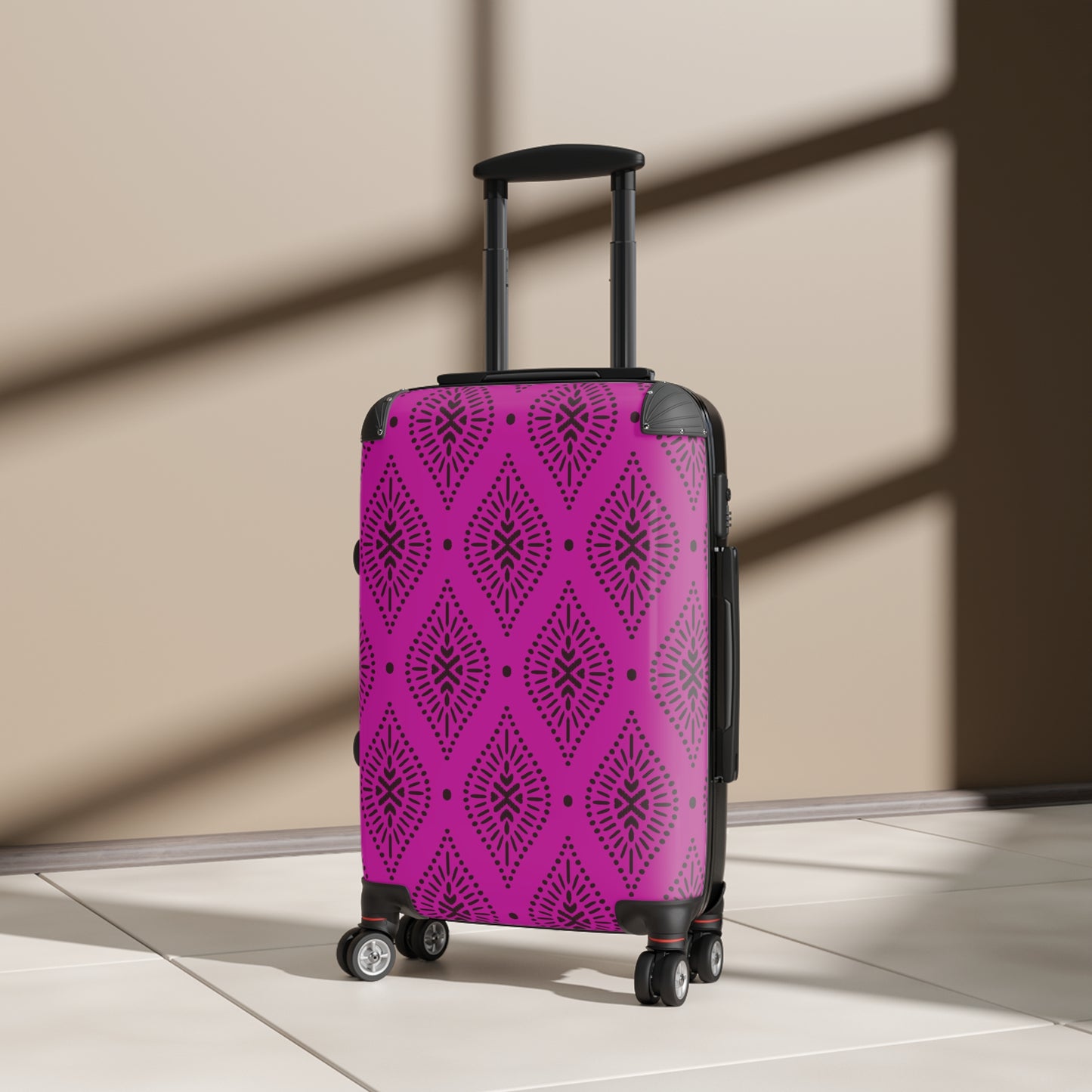 Deep Fuchsia and Black Paisley Pattern Suitcase | Boho Luggage Style