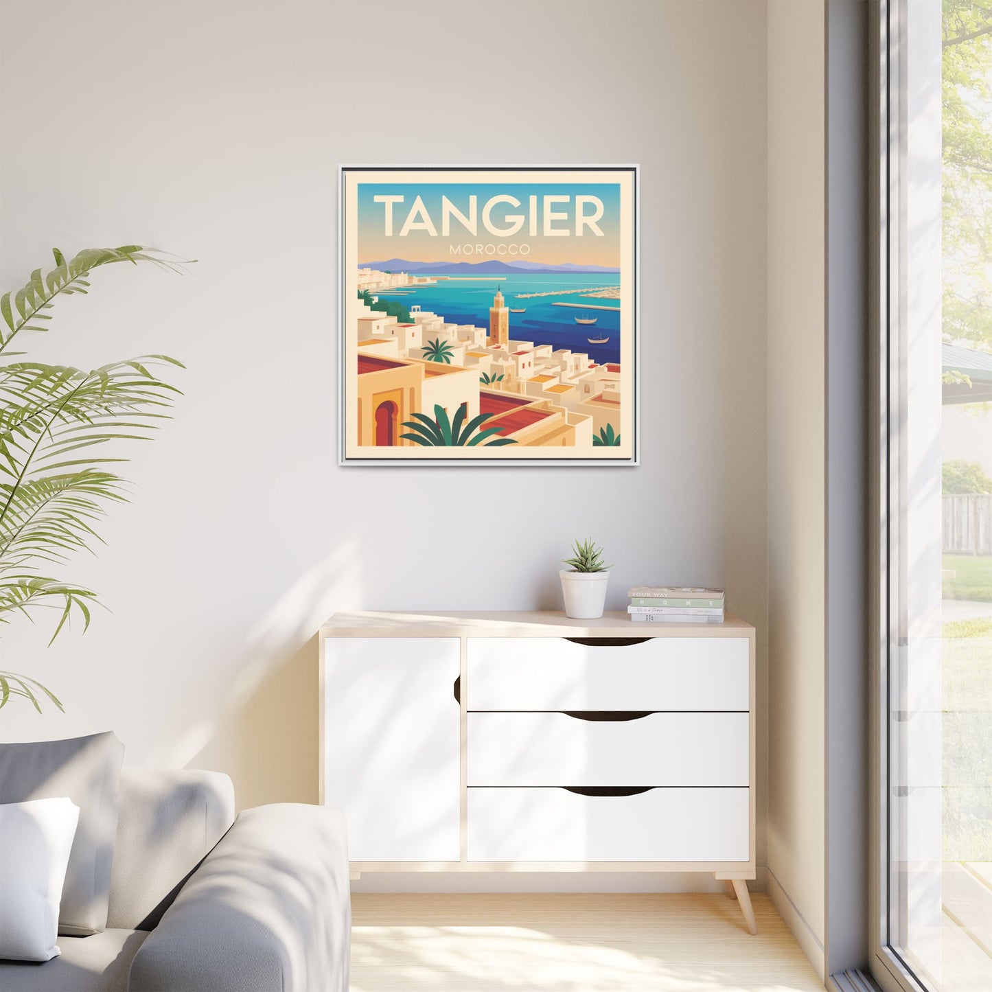 Tangier Morocco Travel Framed Wall Art Matte Canvas | Vintage Style Coastal Wall Art