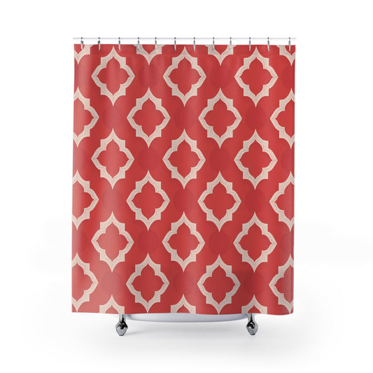 Vibrant Geometric Shower Curtain, Modern Bathroom Decor, Boho Style, Holiday Gift, Unique Home Accessory, Dark Orange Moroccan Quatrefoil - LOLA VEGAS ART
