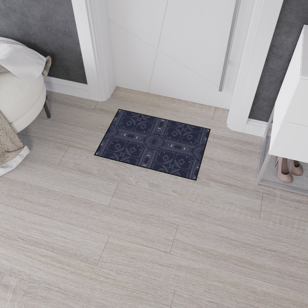 Navy White Geometric Indoor/Outdoor Floor Mat — Durable Non-Slip Rug