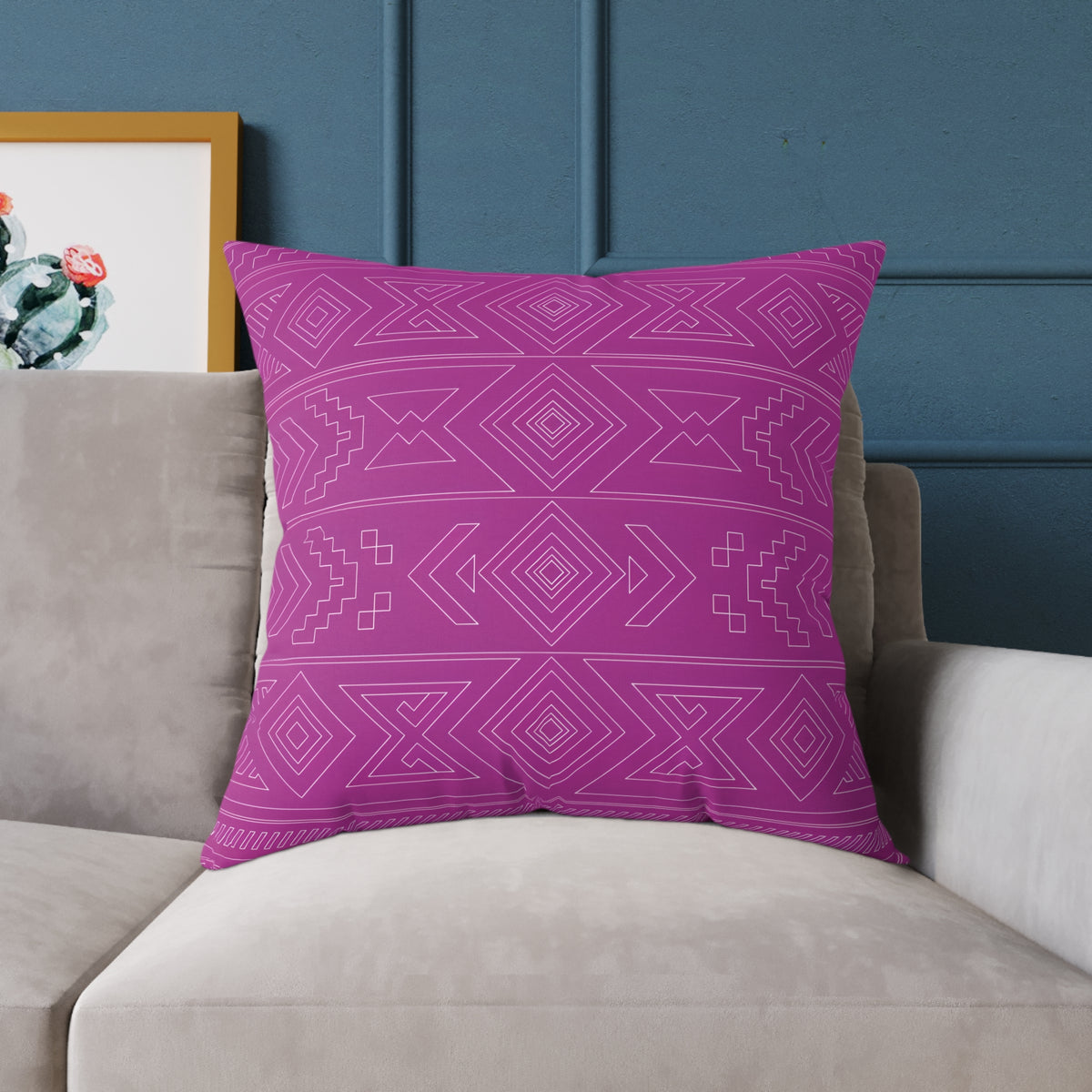 Geometric Aztec Pattern Square Poly Canvas Pillow | Magenta Tribal Throw Pillow