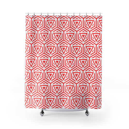Red Geometric Triangle Pattern Shower Curtain | Modern Bath Decor, Stylish Home Accessory, Gift for Her, Unique Shower Curtain