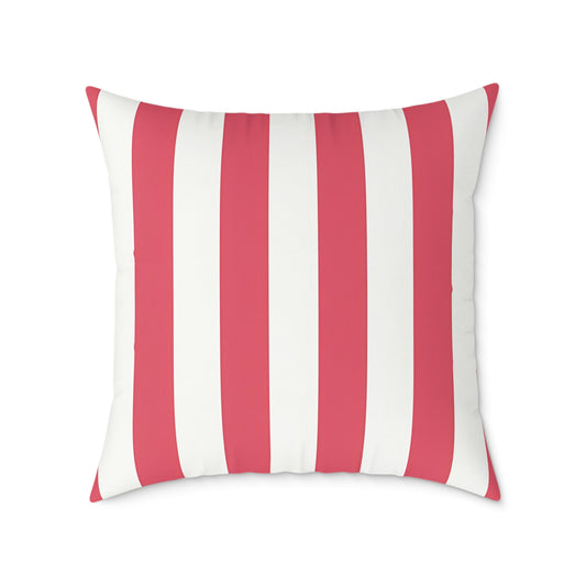 Red and White Vertical Stripes Pillow | Nautical Coastal Decorative Cushion