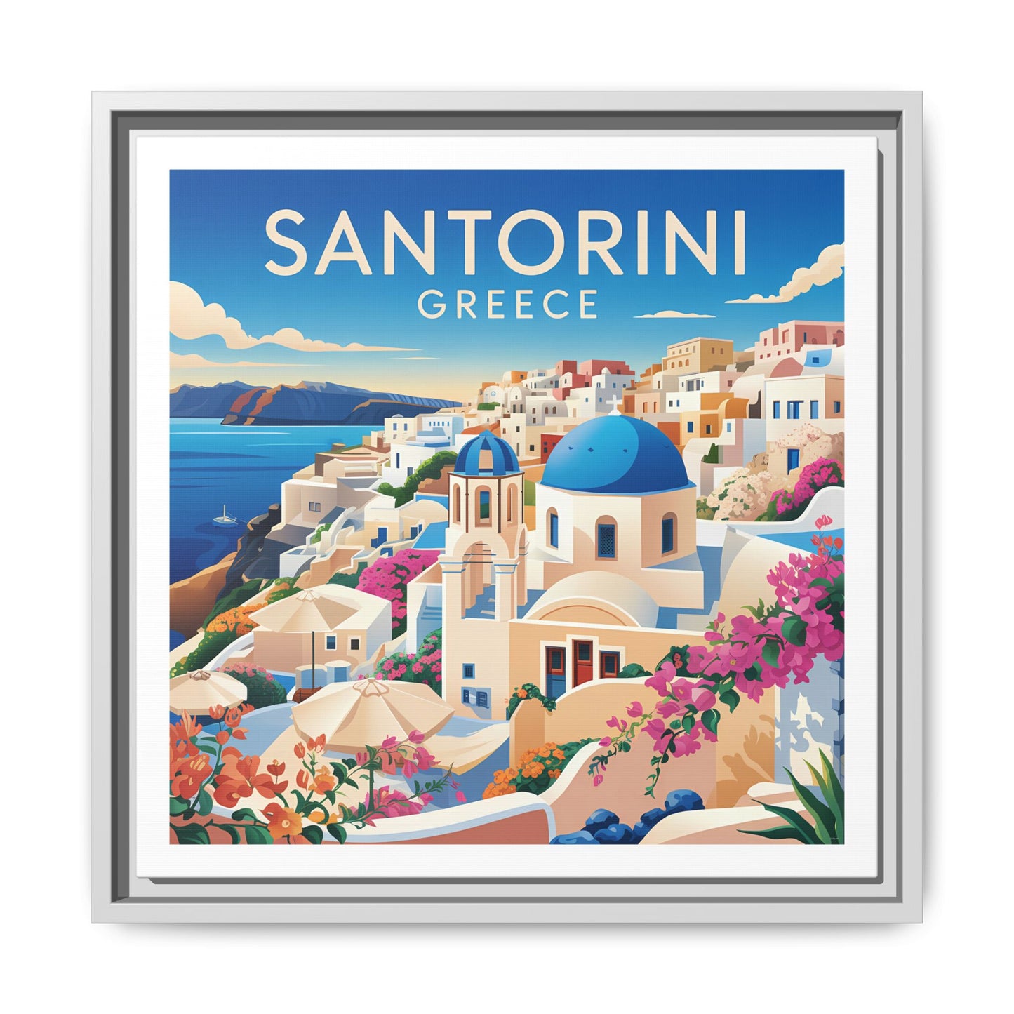 Santorini Greece Travel Art Matte Canvas Framed Wall Art