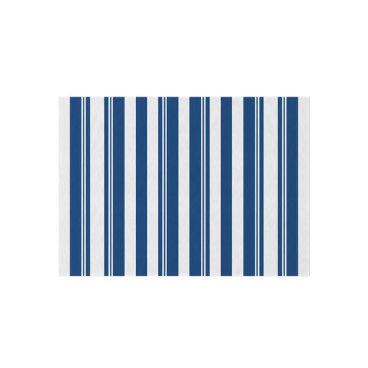 Navy Blue Stripe Outdoor/Indoor Rug | Patio Deck Mat