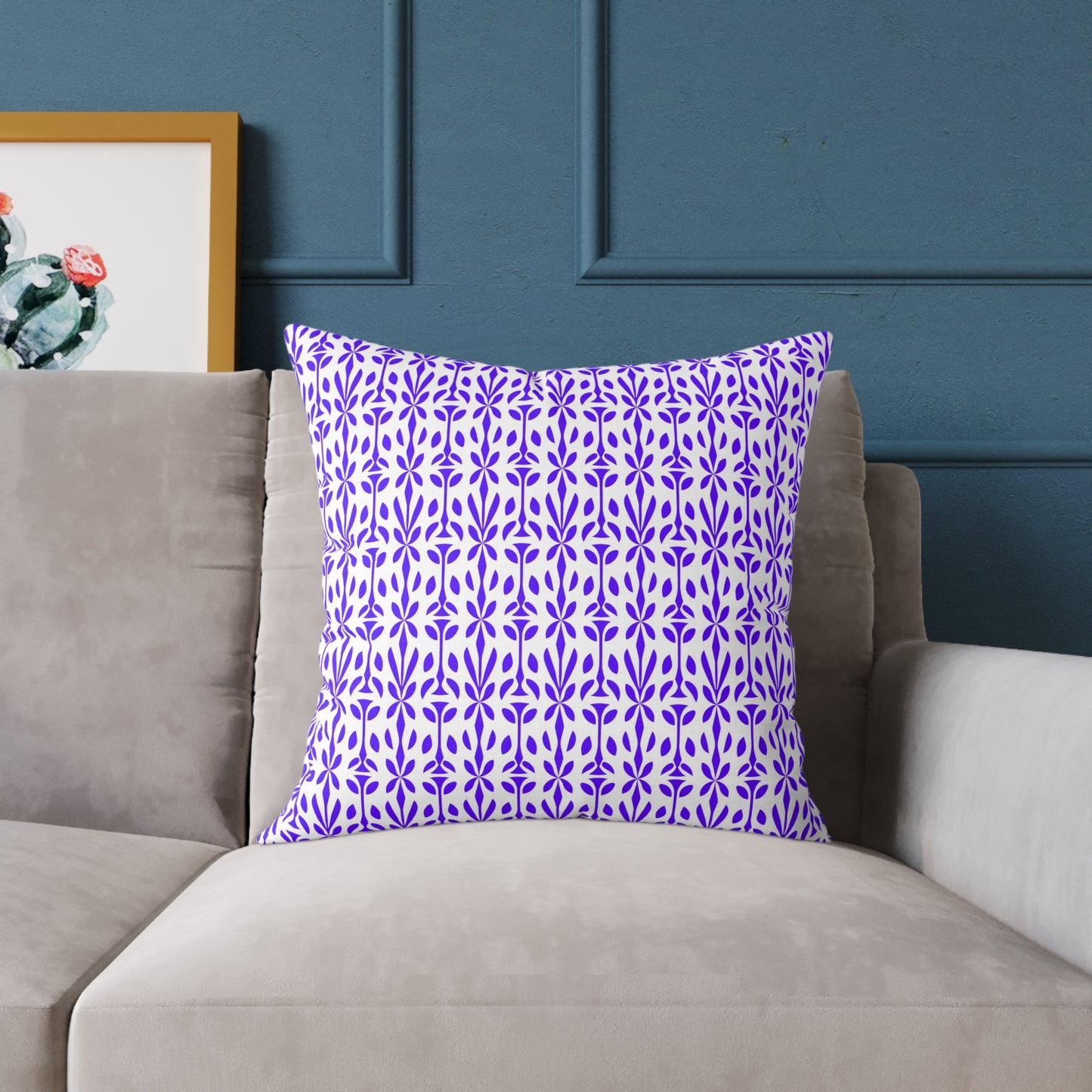 Purple Floral Tile Pattern Pillow | Geometric Boho Throw Pillow, Gift for Her, Decorative Throw Cushion, Boho Decor, Living Room Accent