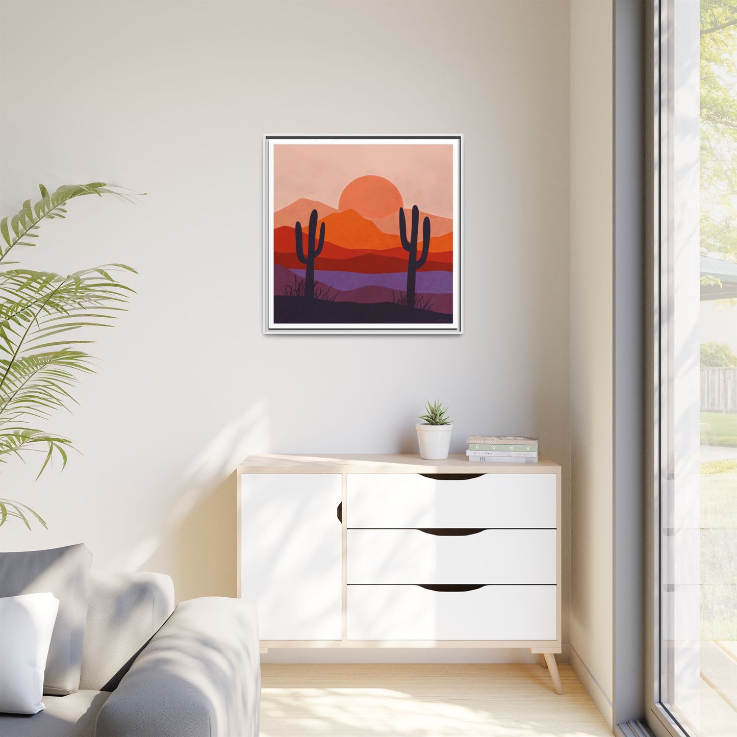 Desert Sunset Framed Canvas Art, Boho Home Decor, Nature Wall Art, Cactus Print, Warm Colorful Wall Decor, Housewarming Gift - LOLA VEGAS ART