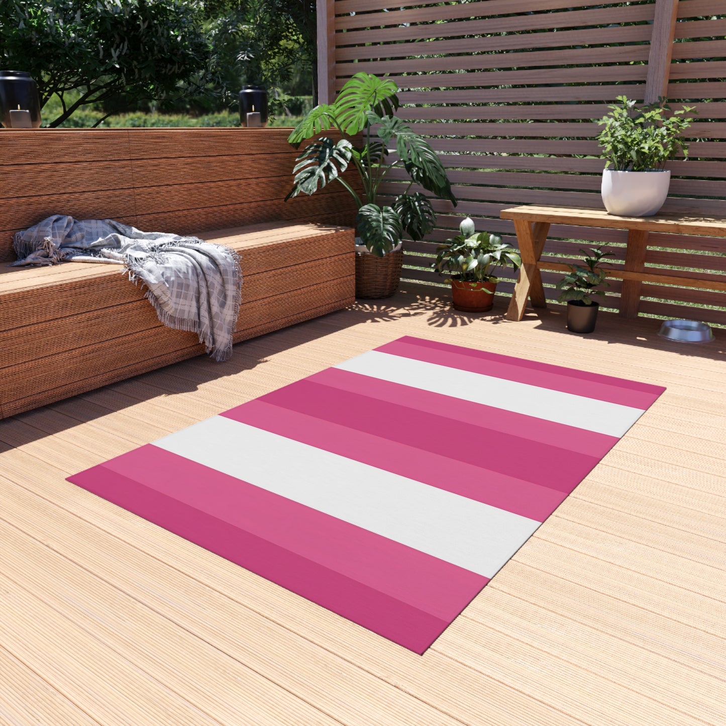Pink White Striped Outdoor/Indoor Rug | Patio Mat