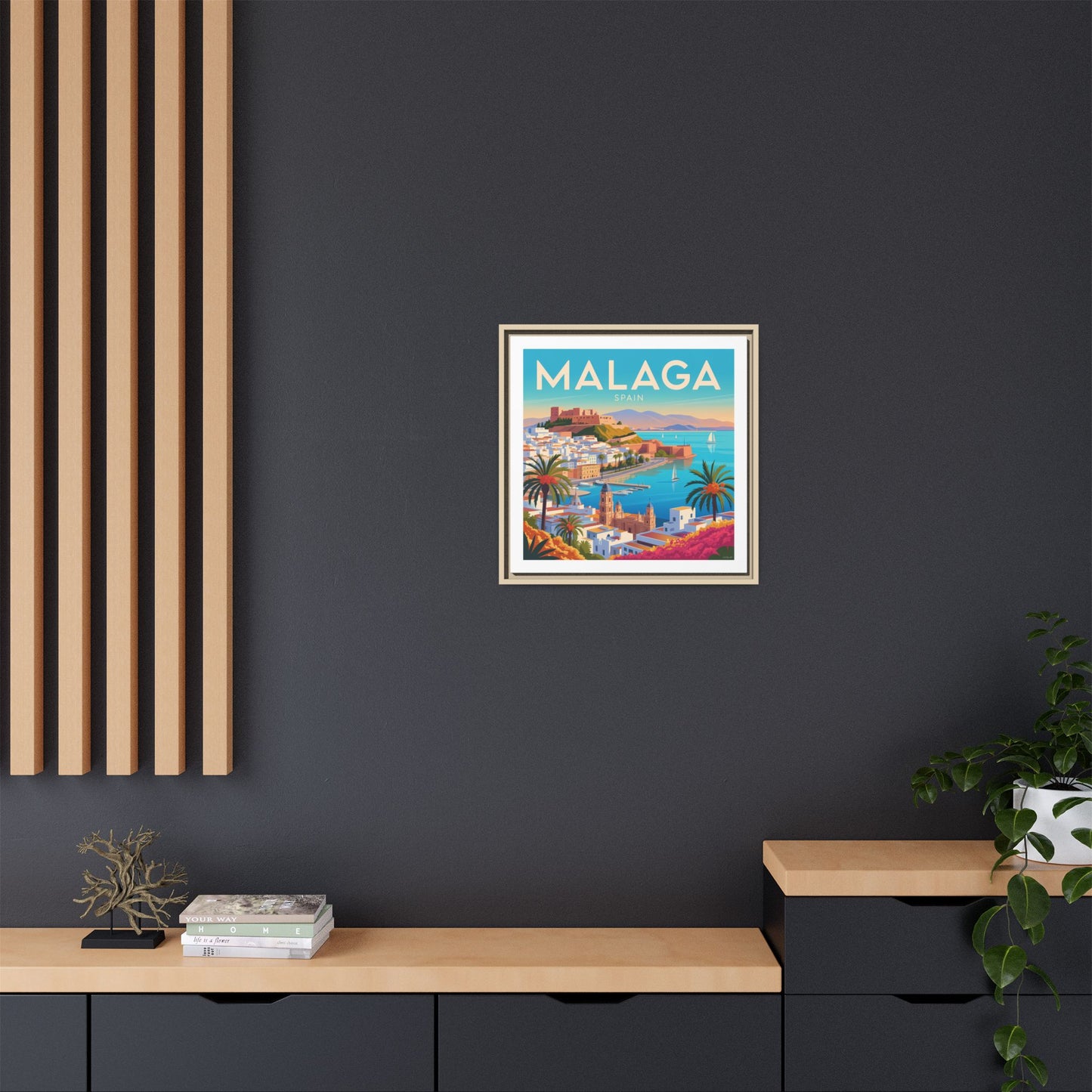 Malaga Spain Coastal  Matte Canvas Framed Wall Art| Vintage Style Travel Art