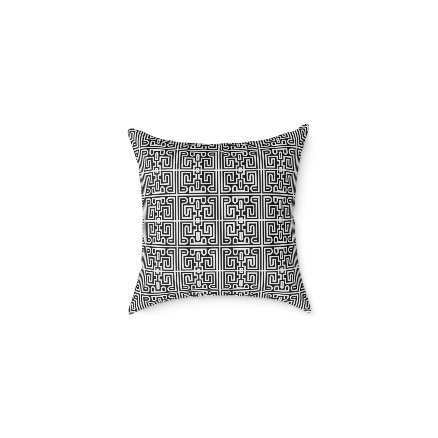 Geometric Black White Greek Key Pattern Square Pillow | Poly Canvas Pillow