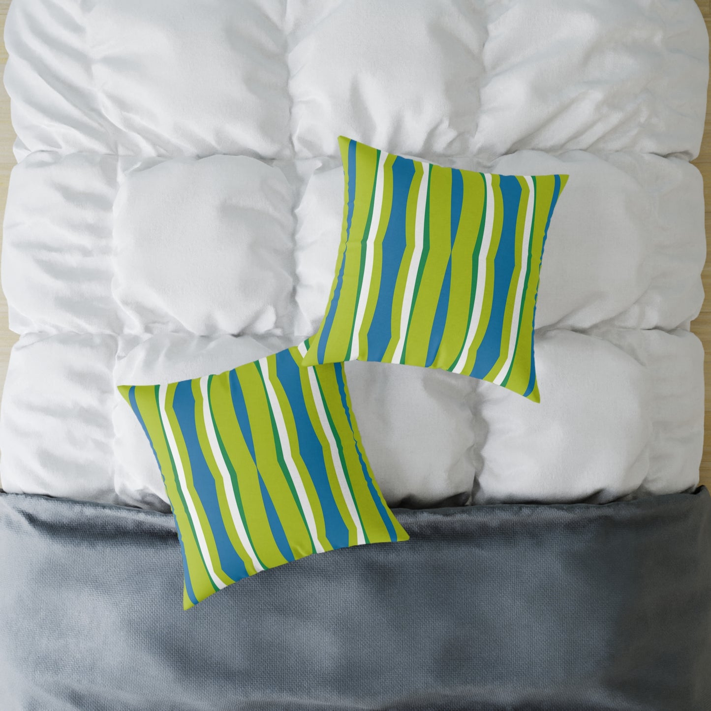 Green Blue Wavy Stripes Square Pillow | Modern Geometric Throw Pillow