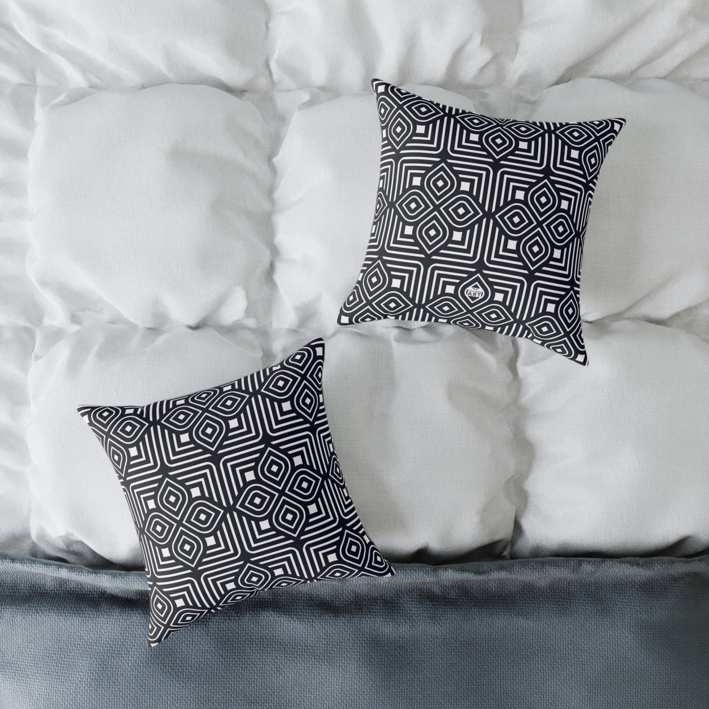 Geometric Moroccan Tile Square Pillow | Navy Canvas Throw Pillow