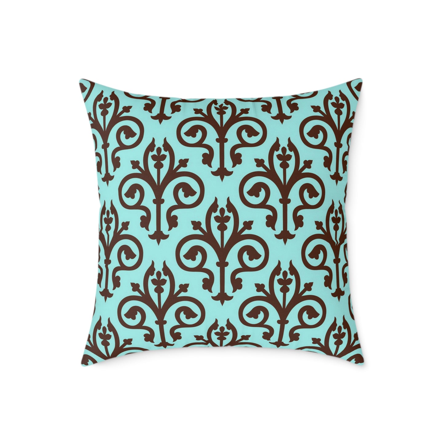 Turquoise Brown Damask Square Pillow | Decorative Throw Pillow