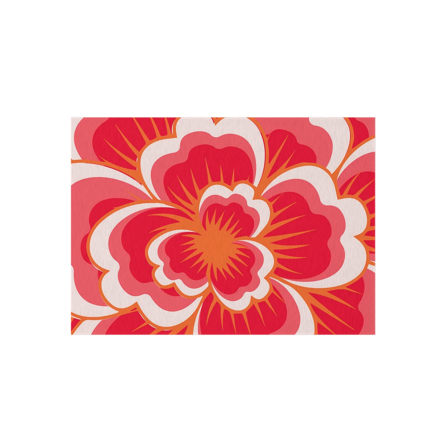Bold Retro Floral Outdoor/Indoor Rug | Red Pink Hibiscus Pattern
