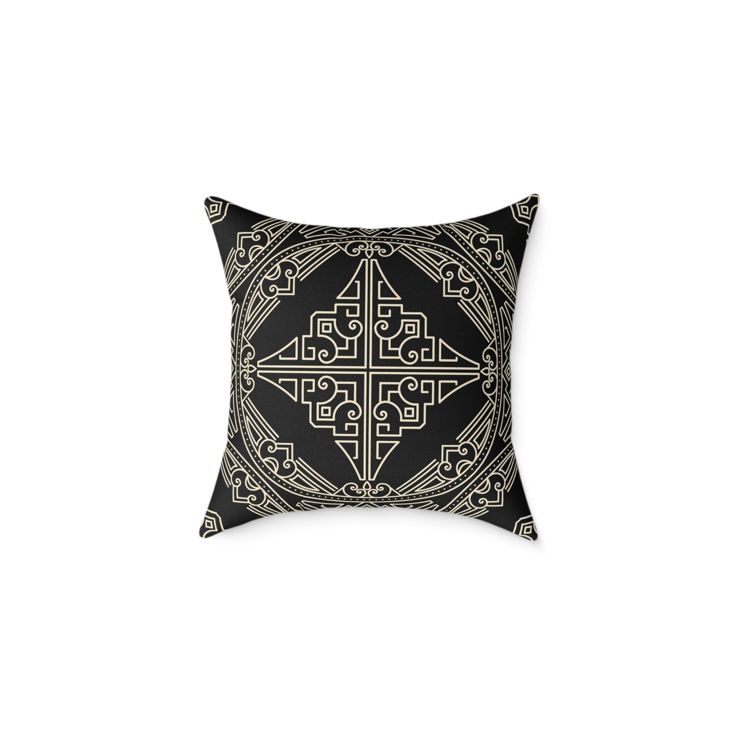 Black and Off-White Geometric Celtic Knot Square Pillow | Poly Canvas Throw Pillow