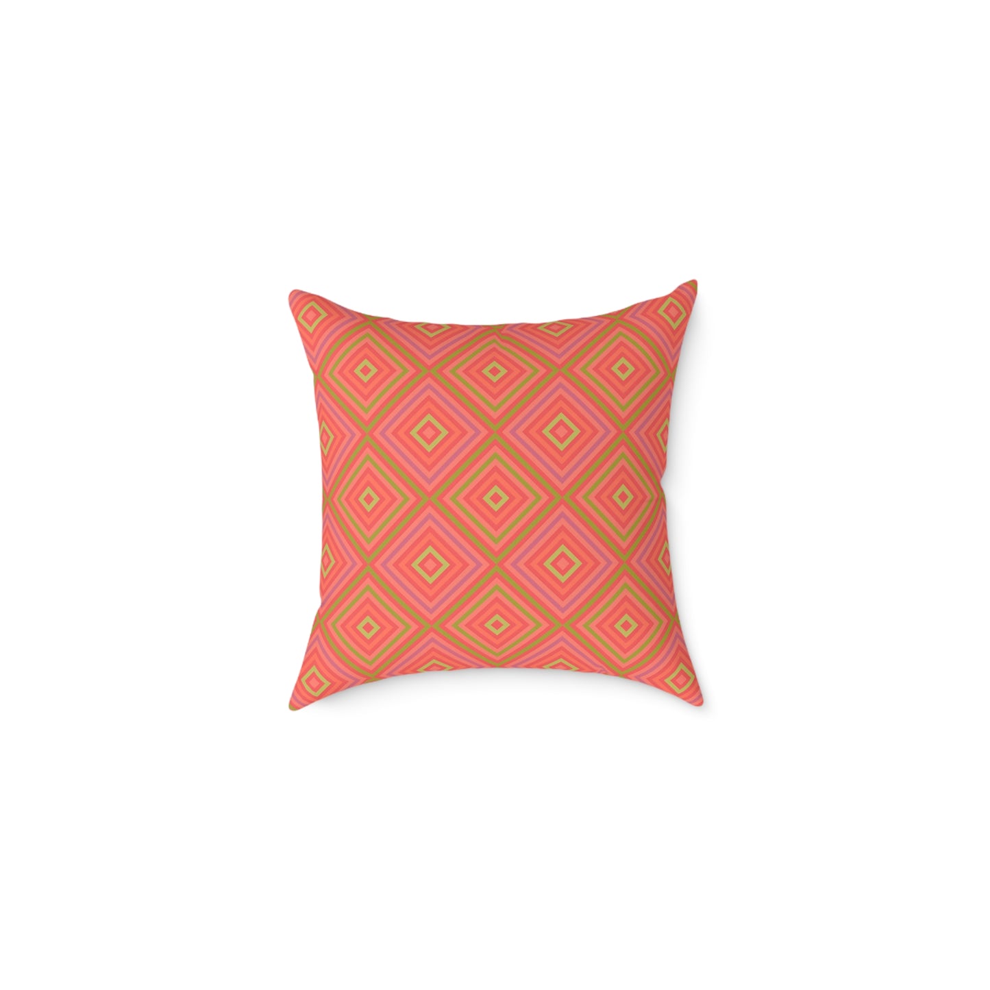 Geometric Diamond Pattern Square Pillow | Coral Orange Pink Accent