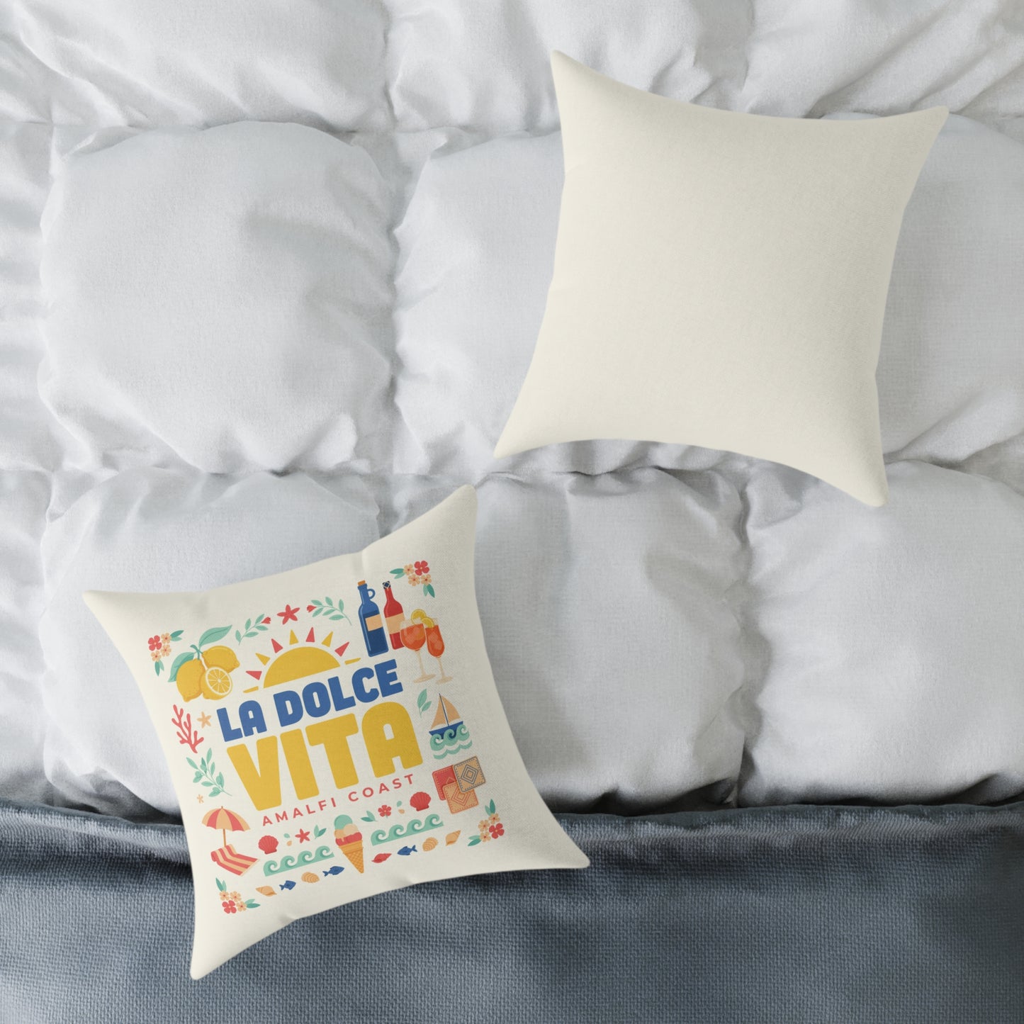 La Dolce Vita Amalfi Coast Pillow | Off-White Square Canvas Throw Pillow