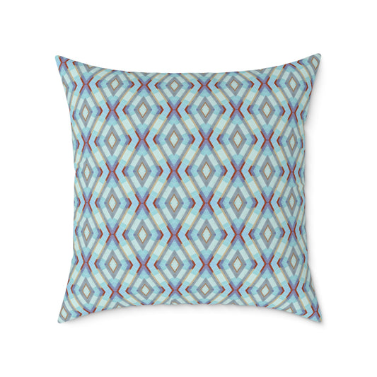Geometric Diamond Pattern Square Pillow | Turquoise Blue Purple Dark Red Ikat Throw Pillow