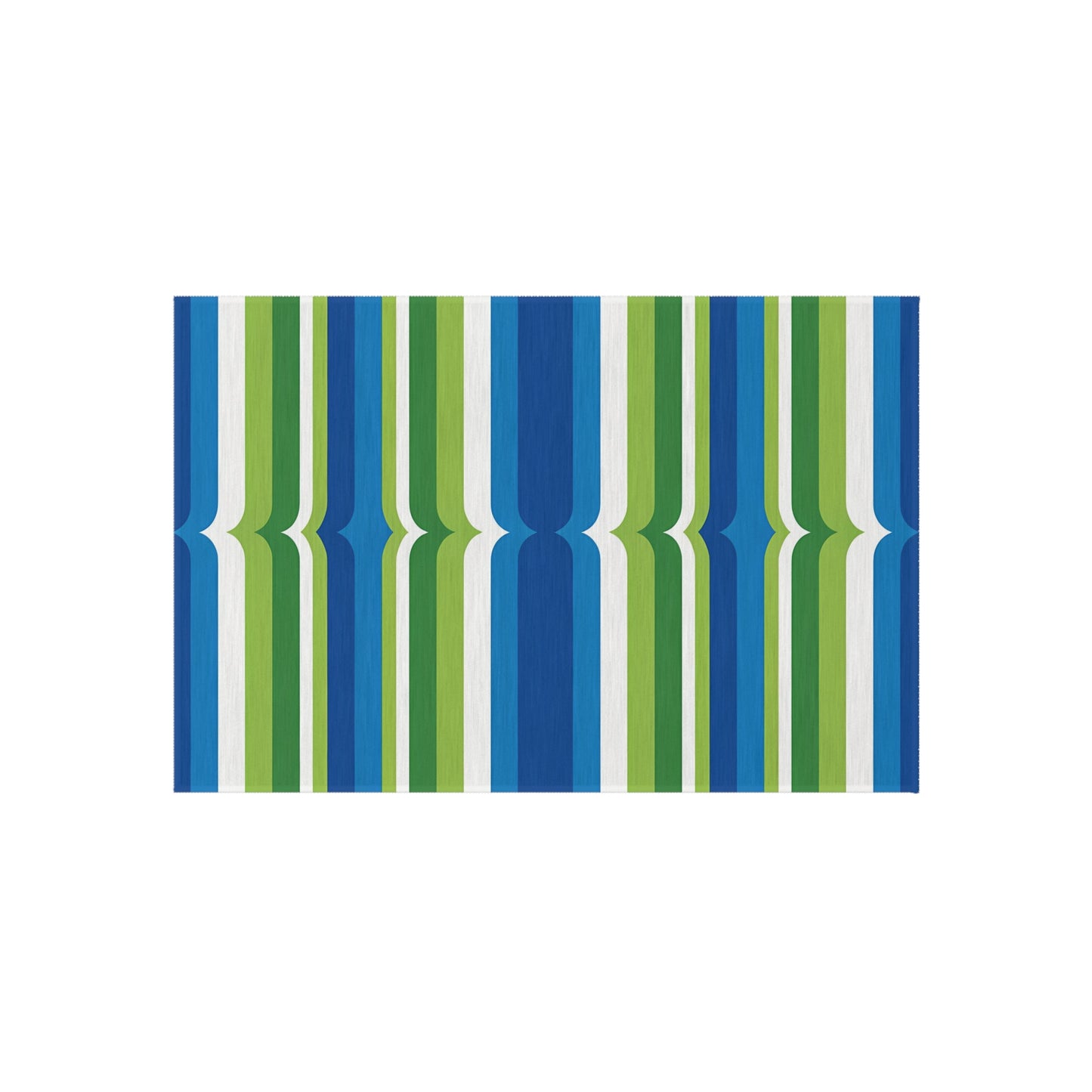 Blue Green Striped Pattern Outdoor/Indoor Rug | Patio Deck Mat