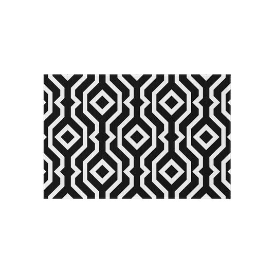 Geometric Black White Pattern Outdoor/Indoor Rug | Modern Patio Mat