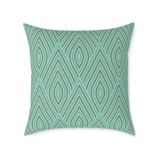 Teal Geometric Diamond Pattern Pillow | Square Poly Canvas Pillow