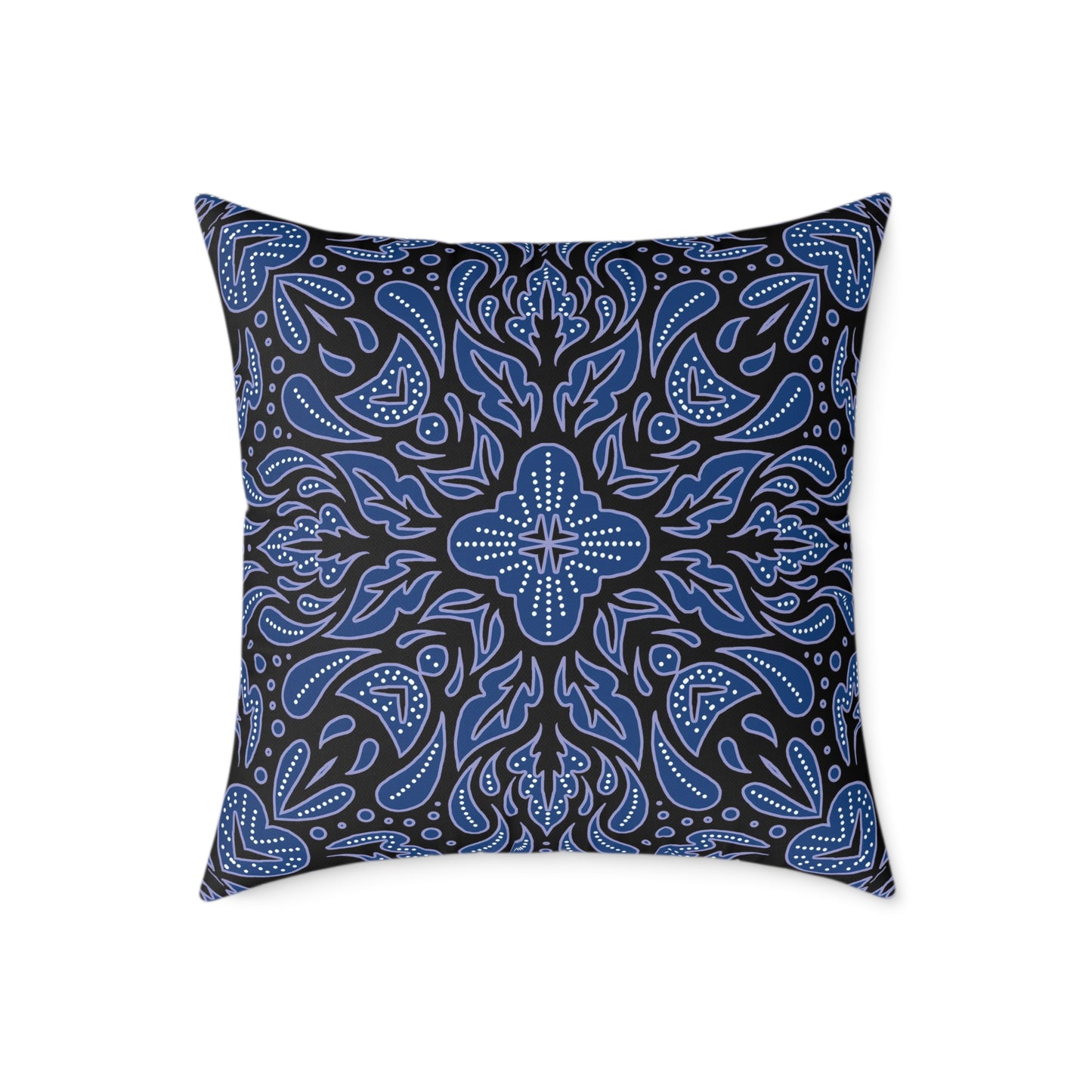 Blue Mandala Pattern Pillow | Boho Decorative Square Throw Pillow