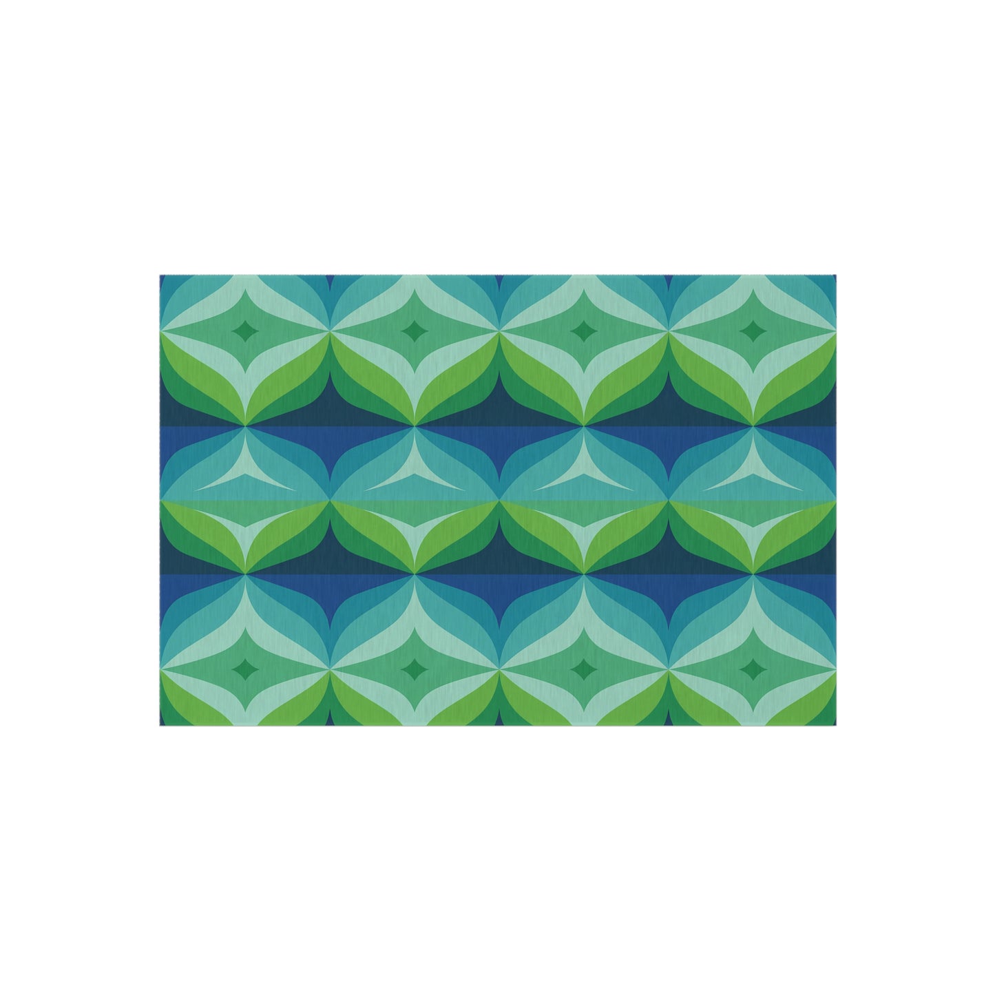 Geometric Leaf Pattern Outdoor/Indoor Rug | Blue Green Patio Mat