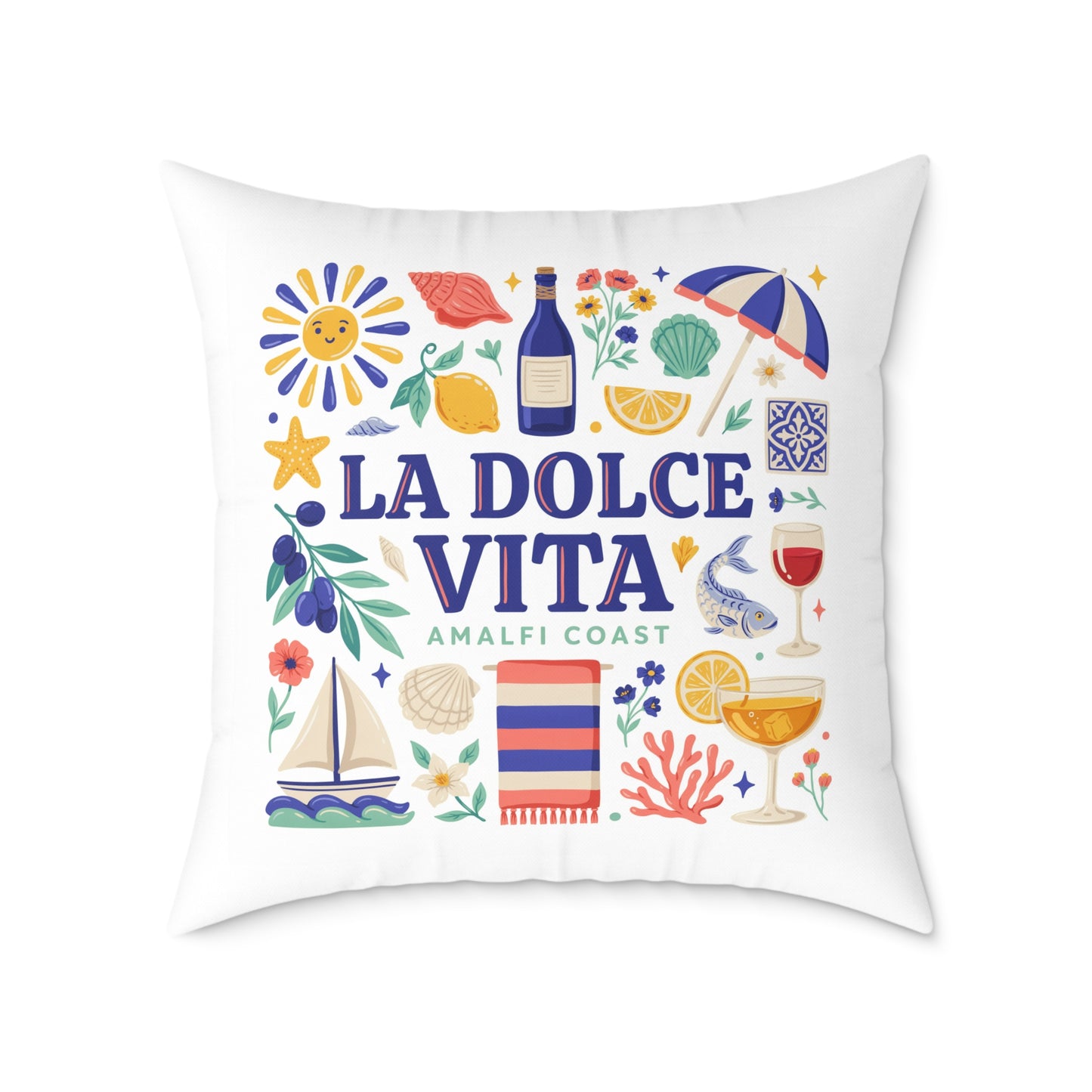 La Dolce Vita Amalfi Coast Square Pillow | Italian Summer Coastal Decor