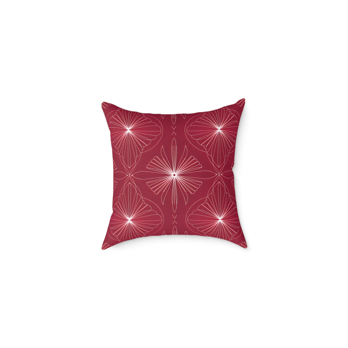 Starburst Floral Pattern Square Pillow | Red Geometric Throw Cushion