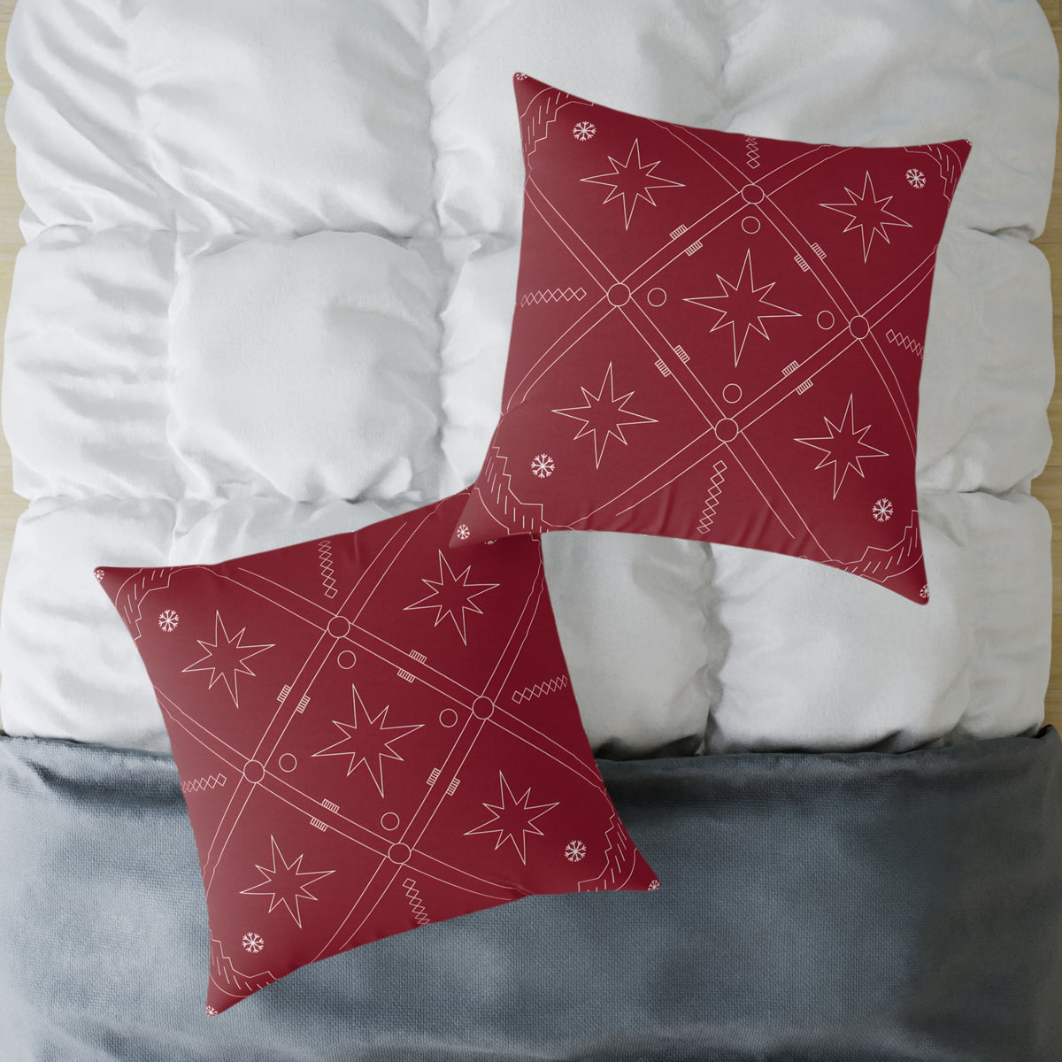 Starburst Geometric Pattern Pillow | Square Poly Canvas Christmas Holiday Pillow