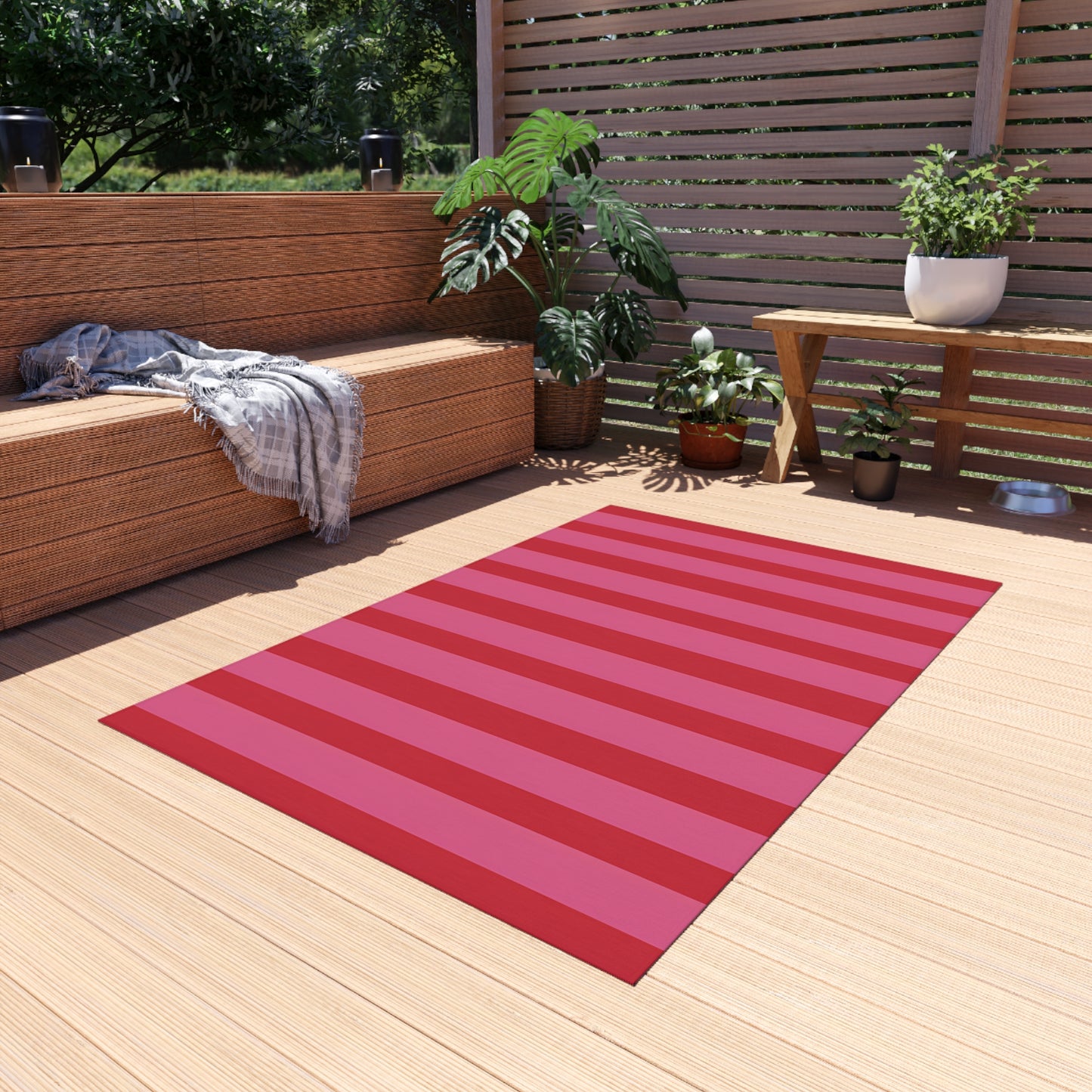 Bold Pink Red Striped Outdoor/Indoor Rug | Waterproof Patio Mat