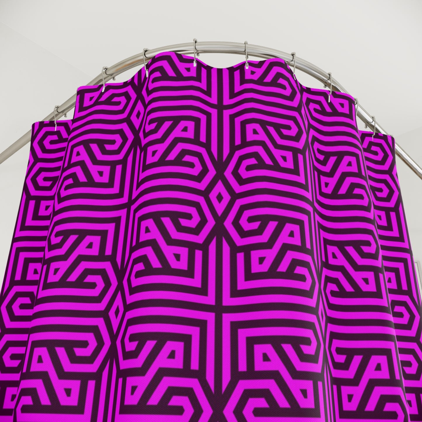 Geometric Maze Pattern Shower Curtain | Purple Pink Tribal Tiles