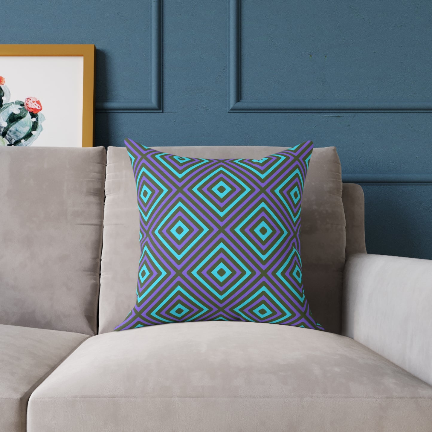 Teal & Purple Geometric Diamond Pattern Square Pillow | Modern Throw Pillow, Cozy Living Room, Stylish Bedroom Accent, Unique Gift Ideas