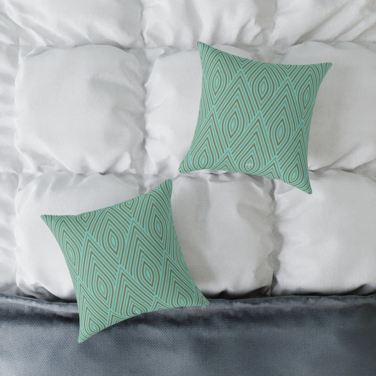 Teal Geometric Diamond Pattern Pillow | Square Poly Canvas Pillow