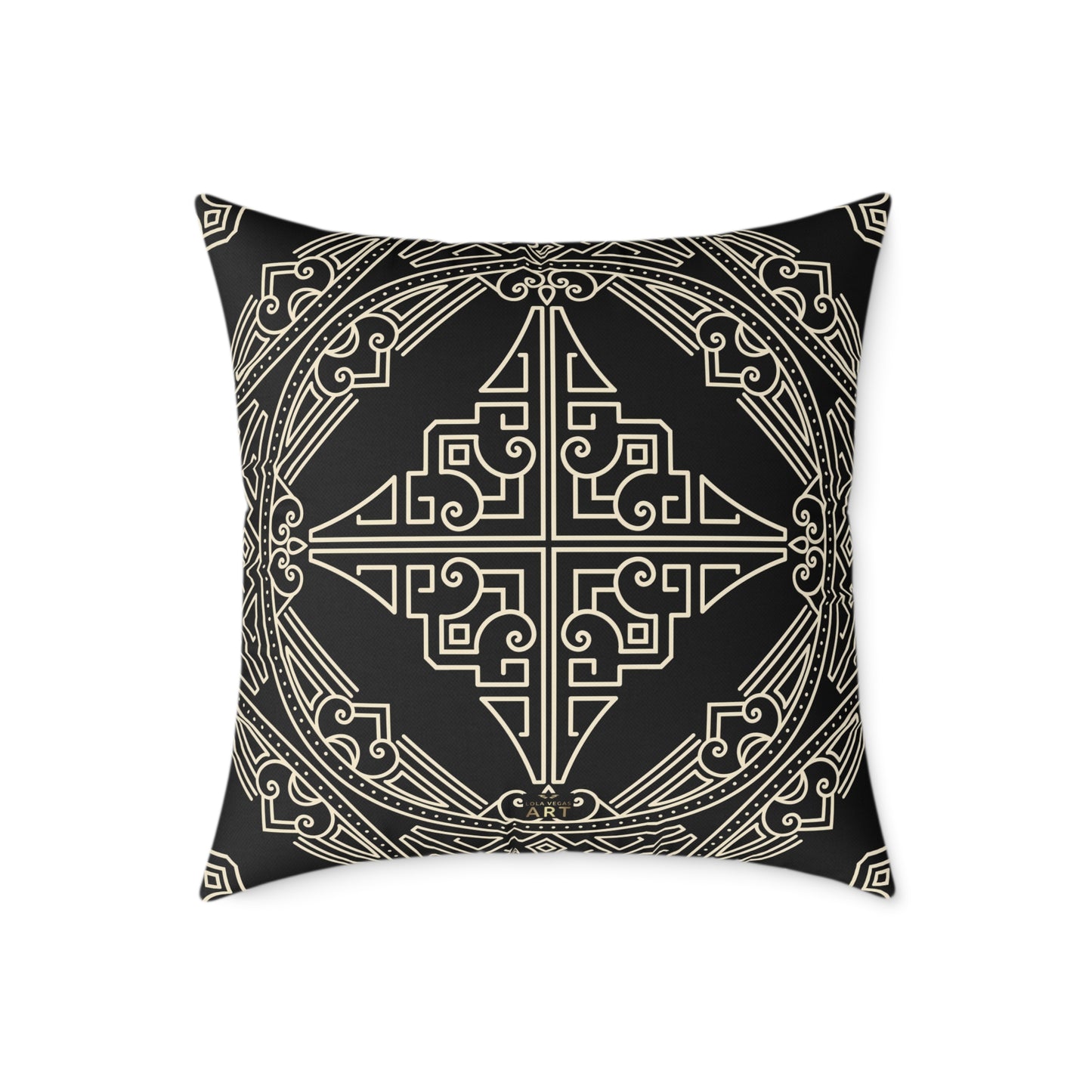Black and Off-White Geometric Celtic Knot Square Pillow | Poly Canvas Throw Pillow