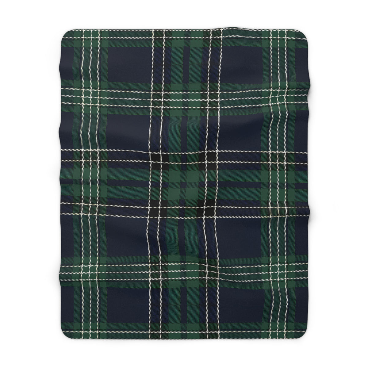 Green Navy Tartan Plaid Blanket | Sherpa Fleece Reversible