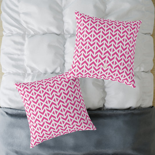 Pink White Chevron Pattern Square Pillow | Geometric Throw Cushion