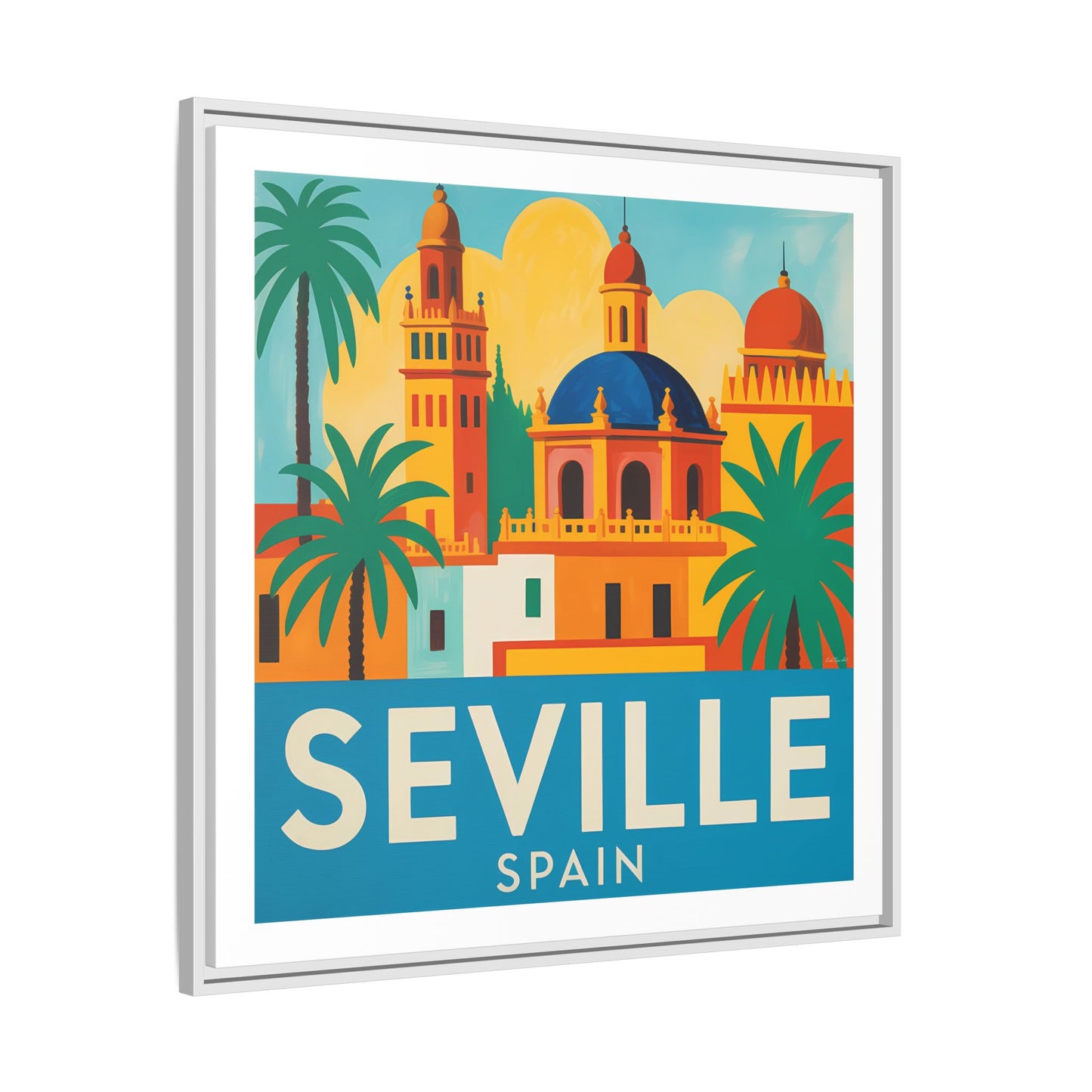 Seville Spain Vintage Travel Look Matte Canvas Wall Art Framed