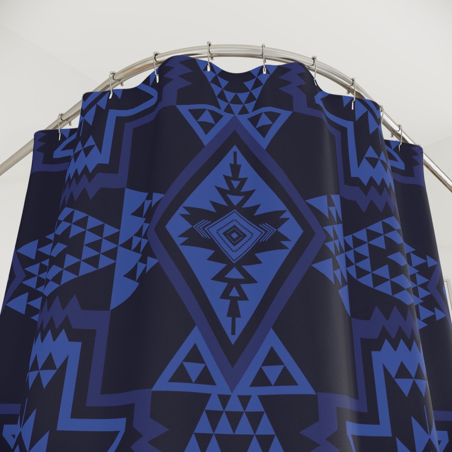 Navajo Geometric Pattern Shower Curtain | Blue Black Tribal Bathroom Decor