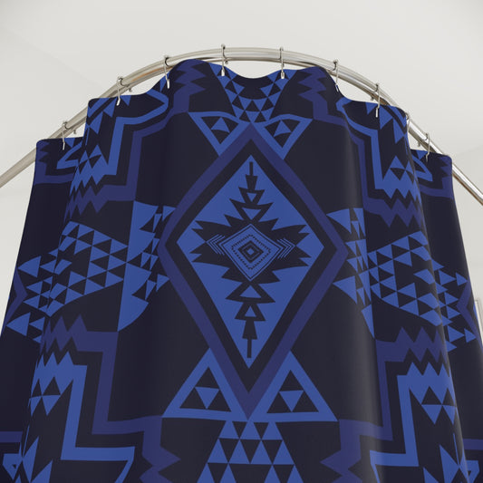 Navajo Geometric Pattern Shower Curtain | Blue Black Tribal Bathroom Decor