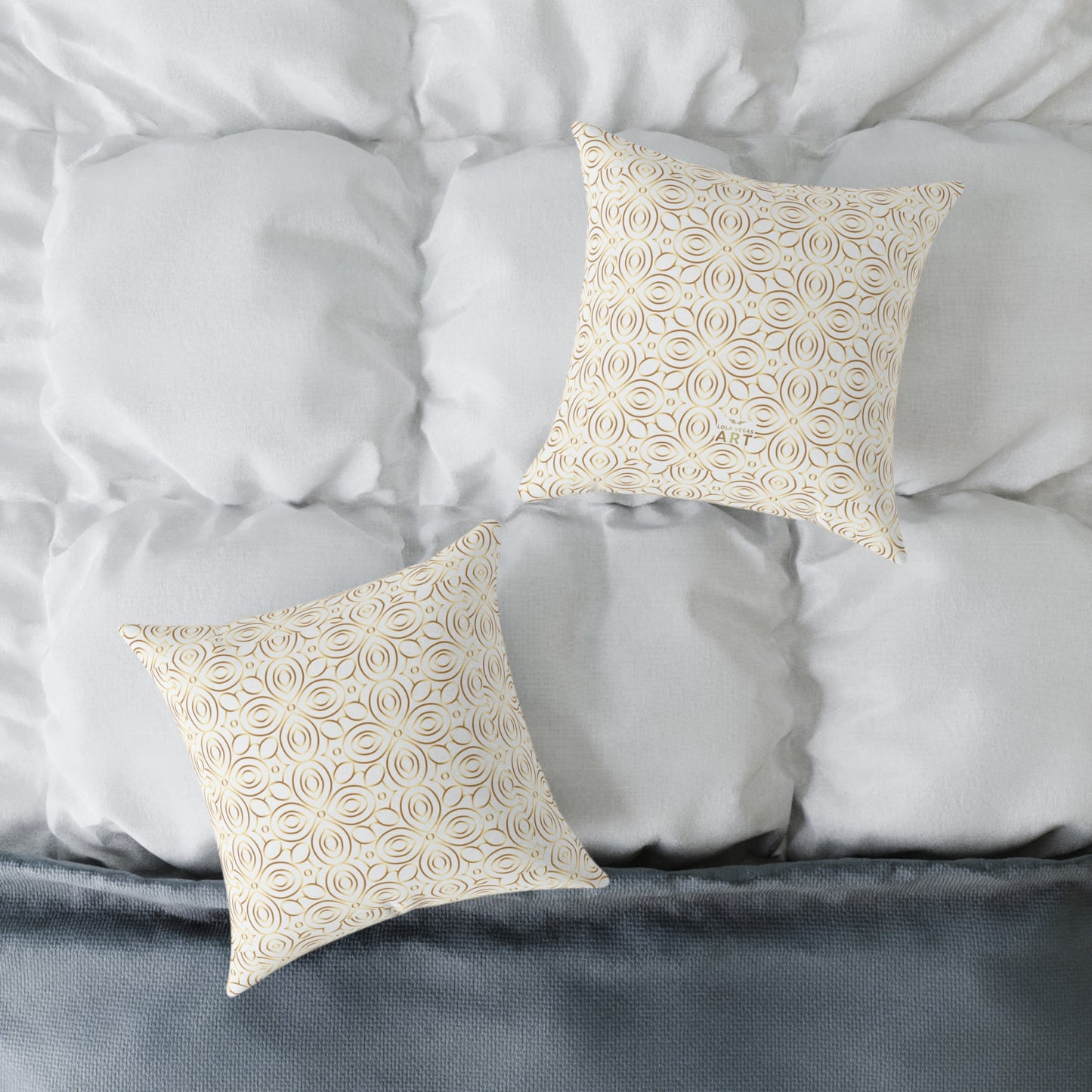 Neutral Floral Medallion Square Poly Canvas Pillow | Beige Boho Pattern