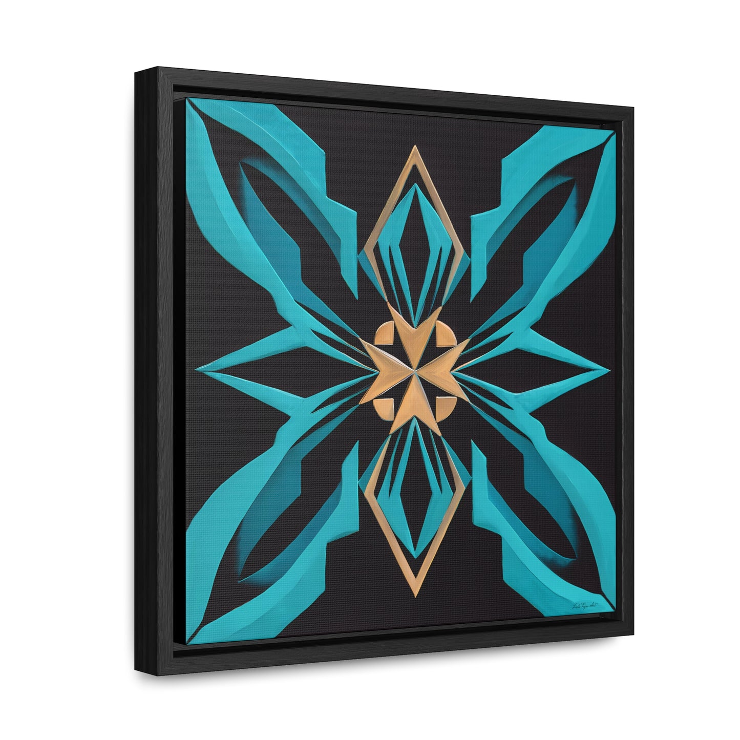 Art Deco Square Canvas Wall Art, Gallery Canvas Wraps, Turquoise and Gold Home Decor, Black Canvas Frame, Modern Wall Hanging, Office Decor,